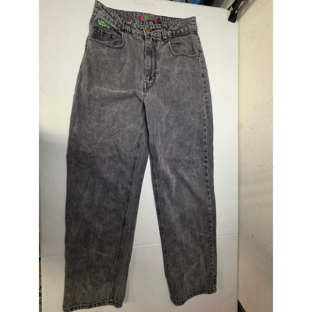 Empyre Womens Loose Fit Skate Jeans Charcoal Acid Wash Grey Size 6 Wide Leg